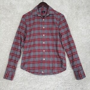 Untuckit Mens Flannel Plaid Button Up Shirt Red Gray Small Office Outdoor Casual